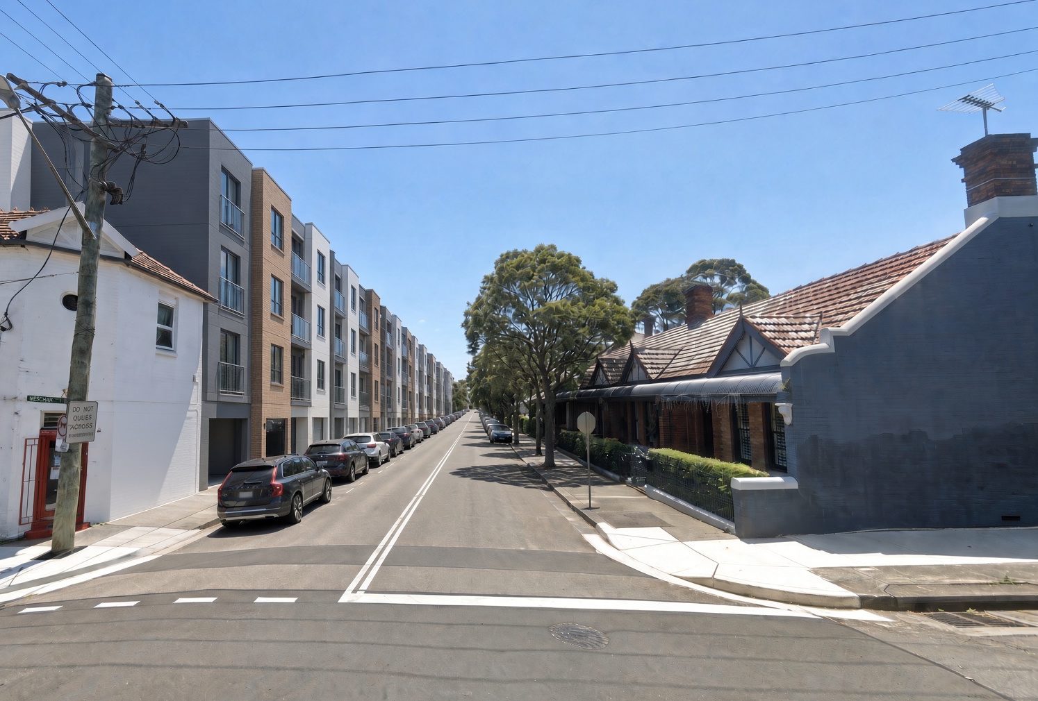 Same corner with several new apartment buildings lining the left side of Cavendish Street.